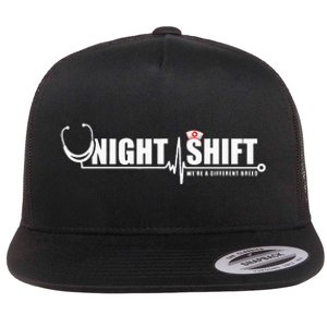 Night Shift Different Breed Stethoscope Funny Nurse RN RT US Flat Bill Trucker Hat