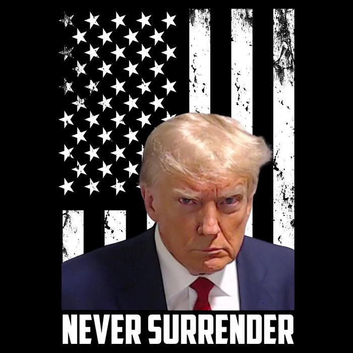 Never Surrender Donald Trump American Flag Mugshot Cooling Performance Crew T-Shirt