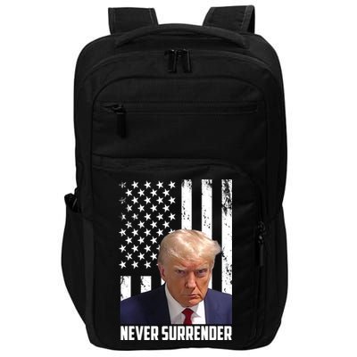 Never Surrender Donald Trump American Flag Mugshot Impact Tech Backpack