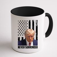 Never Surrender Donald Trump American Flag Mugshot Mug