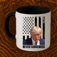 Never Surrender Donald Trump American Flag Mugshot Mug