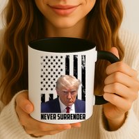 Never Surrender Donald Trump American Flag Mugshot Mug