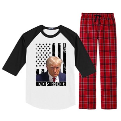 Never Surrender Donald Trump American Flag Mugshot Raglan Sleeve Pajama Set