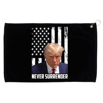 Never Surrender Donald Trump American Flag Mugshot Grommeted Golf Towel