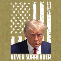Never Surrender Donald Trump American Flag Mugshot Garment-Dyed Women's Muscle Tee