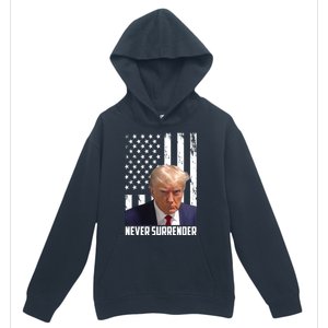 Never Surrender Donald Trump American Flag Mugshot Urban Pullover Hoodie