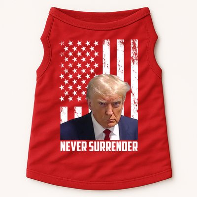 Never Surrender Donald Trump American Flag Mugshot Doggie Tank