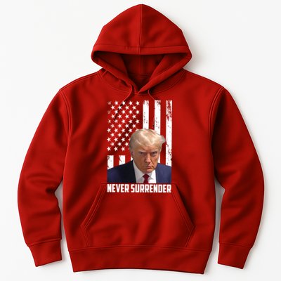 Never Surrender Donald Trump American Flag Mugshot Hoodie