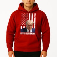 Never Surrender Donald Trump American Flag Mugshot Hoodie