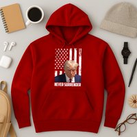 Never Surrender Donald Trump American Flag Mugshot Hoodie