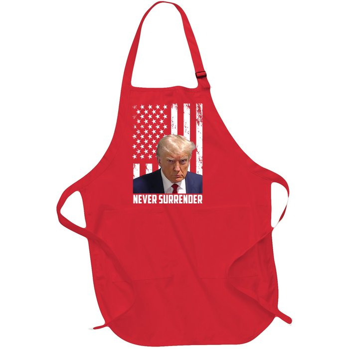 Never Surrender Donald Trump American Flag Mugshot Full-Length Apron With Pockets