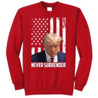 Never Surrender Donald Trump American Flag Mugshot Sweatshirt