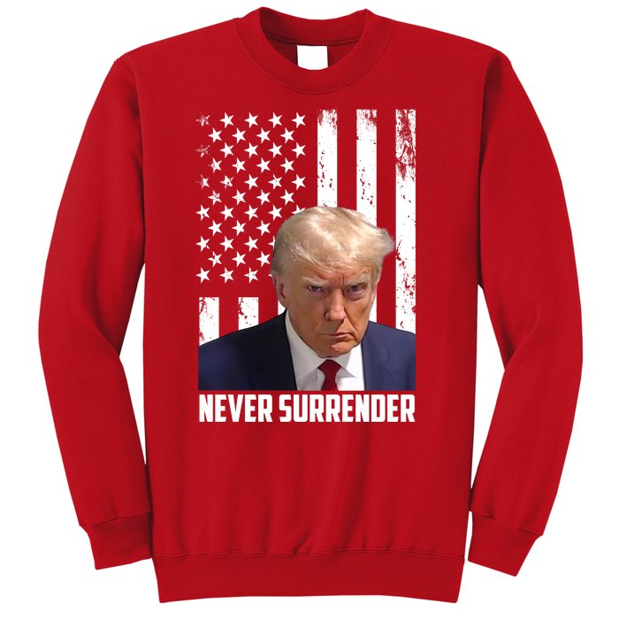 Never Surrender Donald Trump American Flag Mugshot Sweatshirt