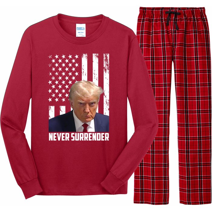 Never Surrender Donald Trump American Flag Mugshot Long Sleeve Pajama Set