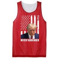 Never Surrender Donald Trump American Flag Mugshot Mesh Reversible Basketball Jersey Tank