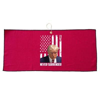 Never Surrender Donald Trump American Flag Mugshot Large Microfiber Waffle Golf Towel