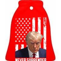 Never Surrender Donald Trump American Flag Mugshot Ceramic Bell Ornament