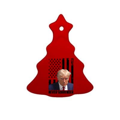 Never Surrender Donald Trump American Flag Mugshot Ceramic Tree Ornament