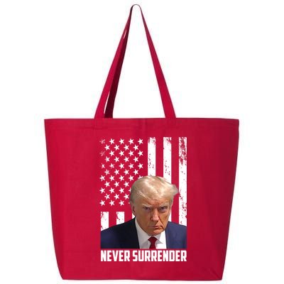 Never Surrender Donald Trump American Flag Mugshot 25L Jumbo Tote