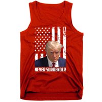 Never Surrender Donald Trump American Flag Mugshot Tank Top