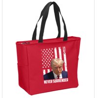 Never Surrender Donald Trump American Flag Mugshot Zip Tote Bag