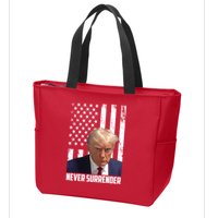 Never Surrender Donald Trump American Flag Mugshot Zip Tote Bag