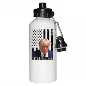 Never Surrender Donald Trump American Flag Mugshot Aluminum Water Bottle