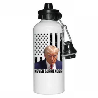 Never Surrender Donald Trump American Flag Mugshot Aluminum Water Bottle