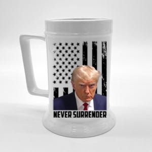 Never Surrender Donald Trump American Flag Mugshot Beer Stein