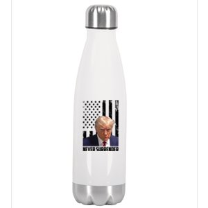 Never Surrender Donald Trump American Flag Mugshot Stainless Steel Insulated Water Bottle