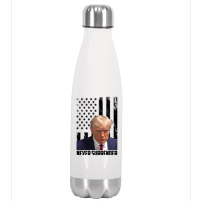 Never Surrender Donald Trump American Flag Mugshot Stainless Steel Insulated Water Bottle