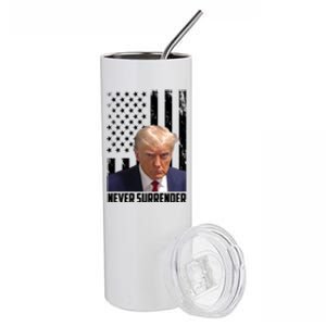 Never Surrender Donald Trump American Flag Mugshot Stainless Steel Tumbler