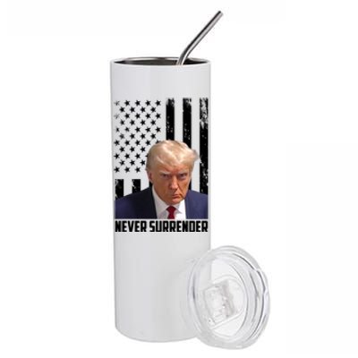 Never Surrender Donald Trump American Flag Mugshot Stainless Steel Tumbler