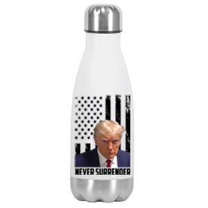 Never Surrender Donald Trump American Flag Mugshot Stainless Steel Insulated Water Bottle