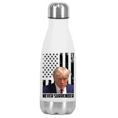 Never Surrender Donald Trump American Flag Mugshot Stainless Steel Insulated Water Bottle