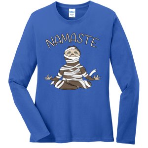 Namaste Sloth Doing Yoga Zen Yogi Love Peace Funny Namastay Great Gift Ladies Long Sleeve Shirt