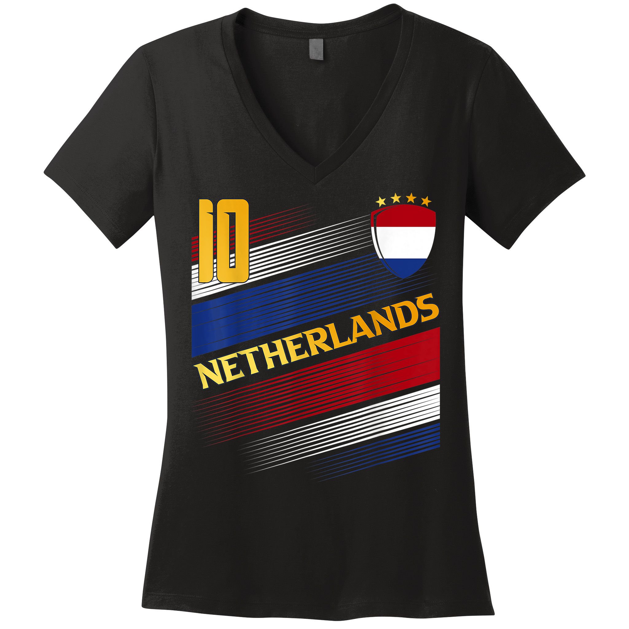 Netherlands Soccer Dutch Flag Football Retro 10 Jersey Women's V-Neck T-Shirt