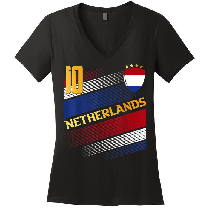 Netherlands Soccer Dutch Flag Football Retro 10 Jersey Women's V-Neck T-Shirt