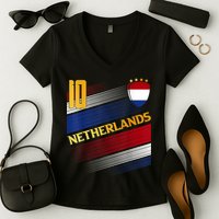 Netherlands Soccer Dutch Flag Football Retro 10 Jersey Women's V-Neck T-Shirt