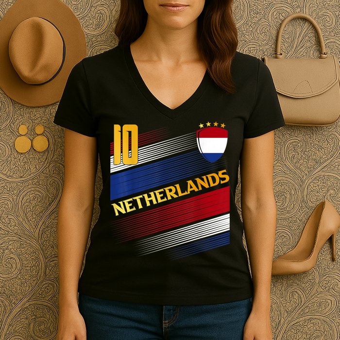 Netherlands Soccer Dutch Flag Football Retro 10 Jersey Women's V-Neck T-Shirt