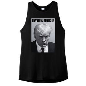 Never Surrender Donald Trump Mugshot Ladies PosiCharge Tri-Blend Wicking Tank