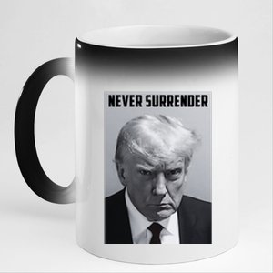 Never Surrender Donald Trump Mugshot 11oz Black Color Changing Mug