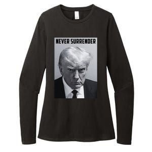 Never Surrender Donald Trump Mugshot Womens CVC Long Sleeve Shirt