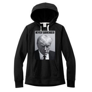 Never Surrender Donald Trump Mugshot Women's Fleece Hoodie