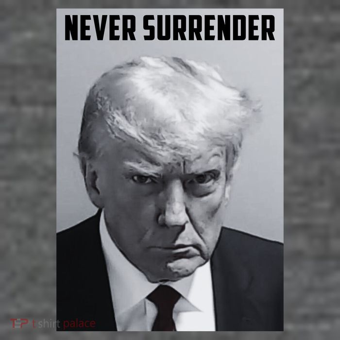 Never Surrender Donald Trump Mugshot Tall T-Shirt
