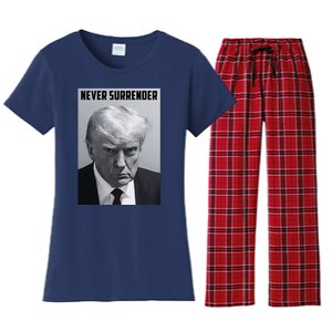 Never Surrender Donald Trump Mugshot Women's Flannel Pajama Set