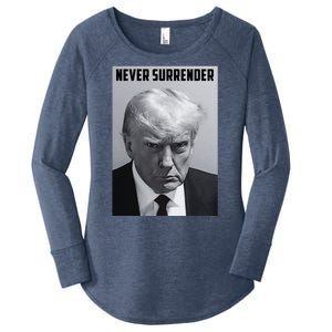 Never Surrender Donald Trump Mugshot Women's Perfect Tri Tunic Long Sleeve Shirt