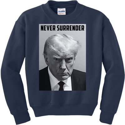 Never Surrender Donald Trump Mugshot Kids Sweatshirt