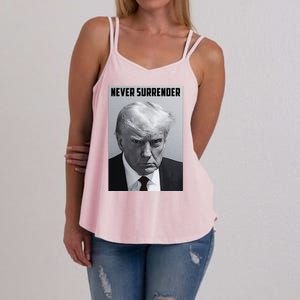 Never Surrender Donald Trump Mugshot Women's Strappy Tank