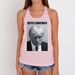 Never Surrender Donald Trump Mugshot Women's Knotted Racerback Tank